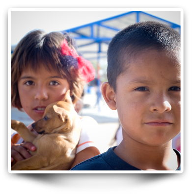 Gir and a boy with dog in spay and neuter clinic